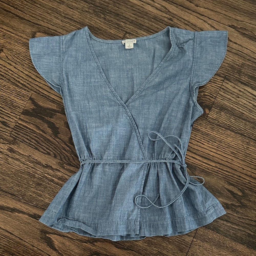 J. Crew Factory Chambray Wrap Blouse 💙🩵 - Picture 4 of 11